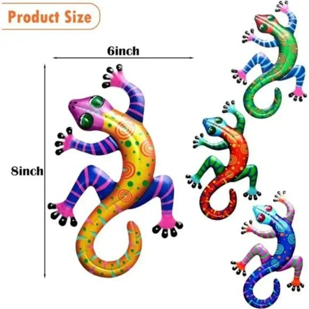 4 Pack Metal Gecko Wall Decor, 3D Lizards Inspirational Wall Art, Colorful Wall